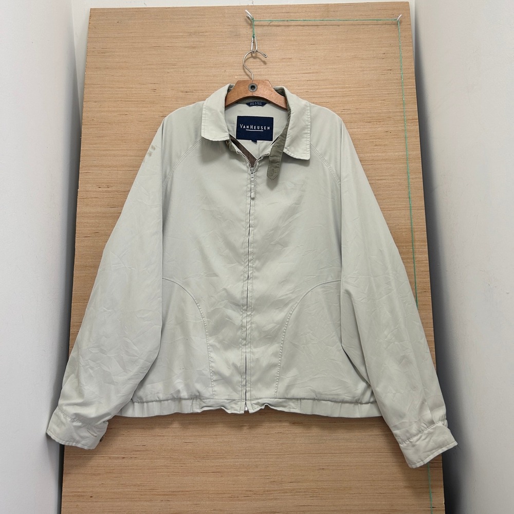 Van Heusen Mens XXL Harrington Jacket Light Tan Full Zip Raglan Sleeve Casual
